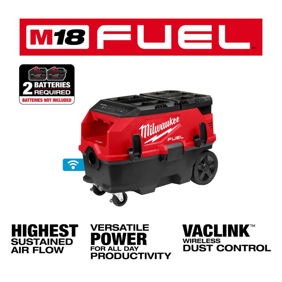 Dépoussiéreur de 9 gallons à deux blocs-piles M18 FUELMC compatible avec PACKOUTMC et VACLINKMC