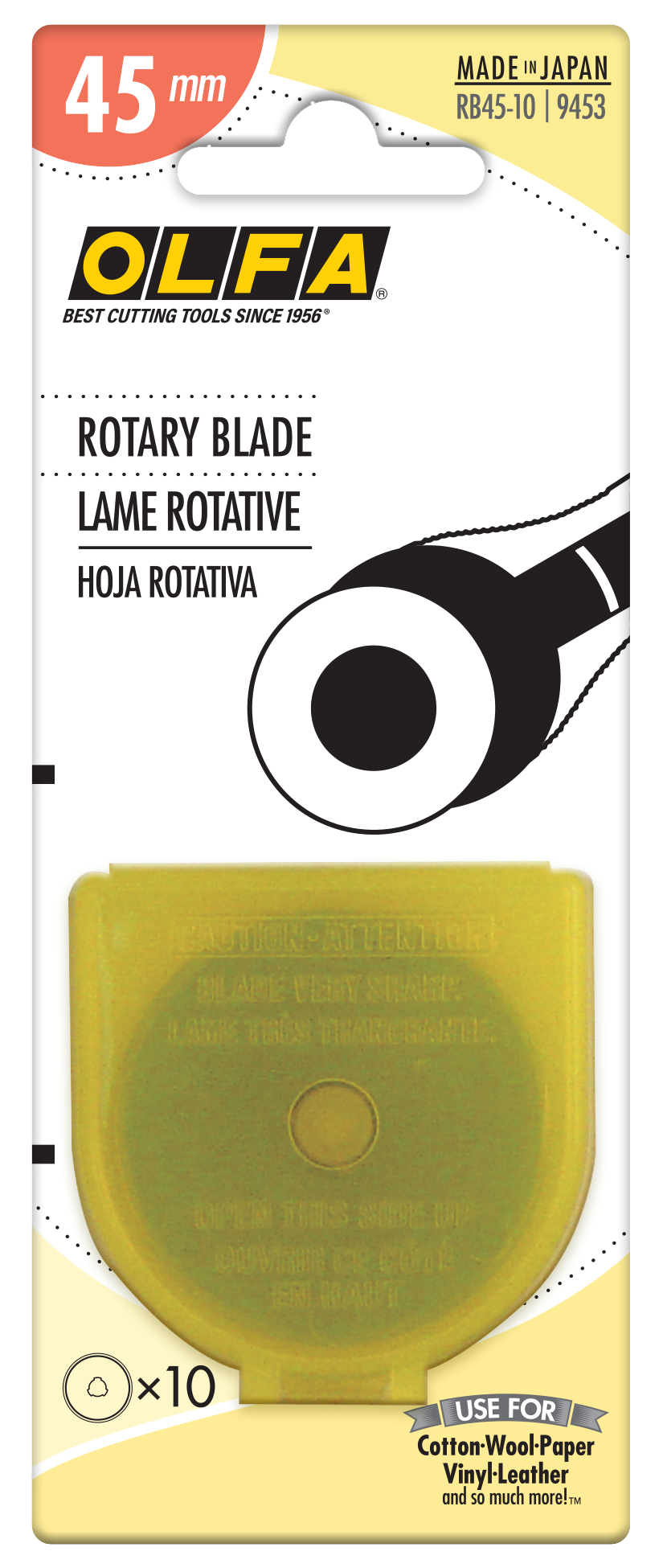 OLFA 45mm RB45-10 Tungsten Steel Rotary Blade, 10-pack