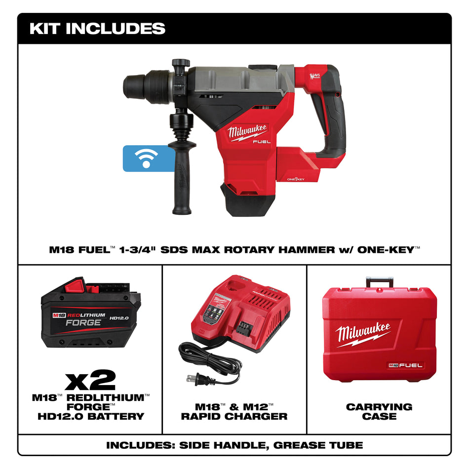 Kit de marteau rotatif SDS-MAX de 1-3/4 po M18 FUELMC avec batteries 2