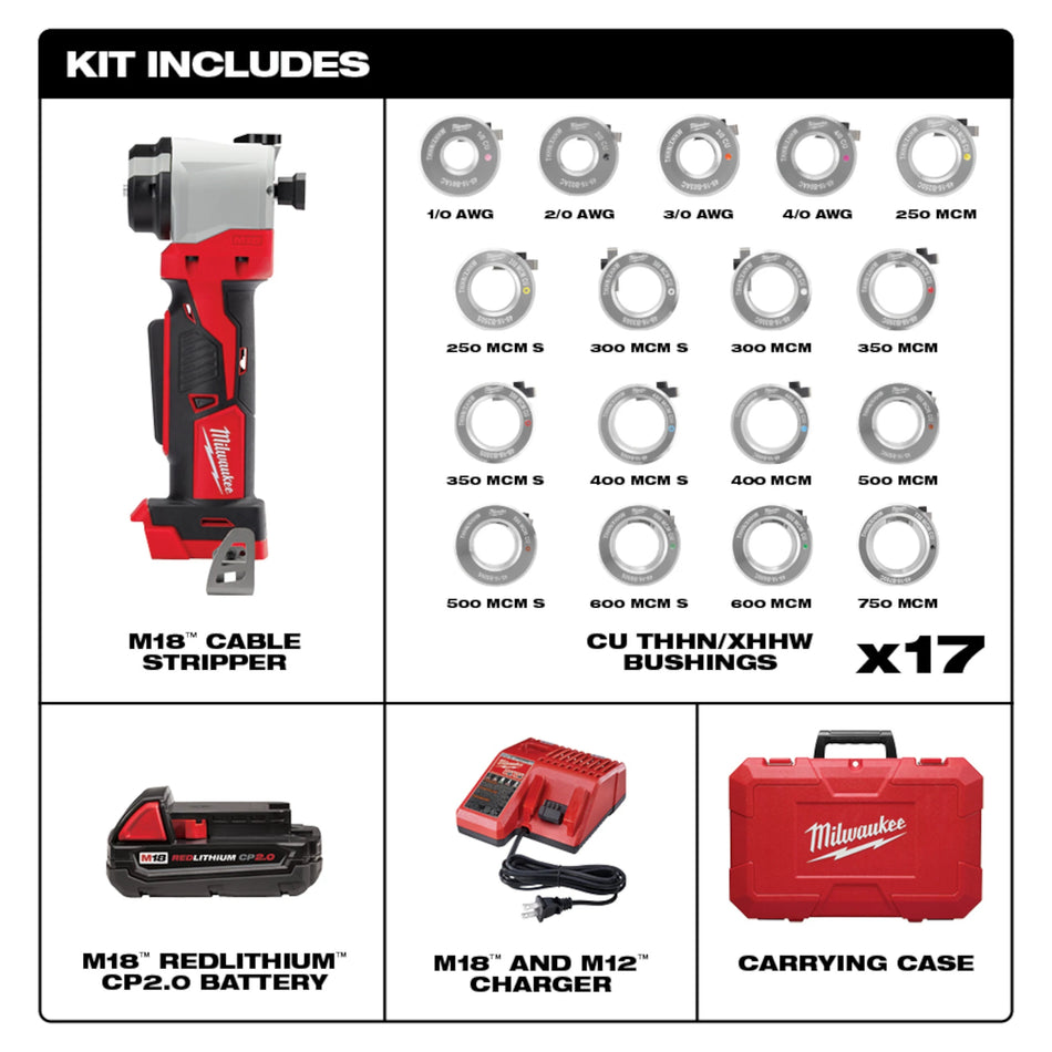 M18™ Cable Stripper Kit with 17 Cu THHN/XHHW Bushings