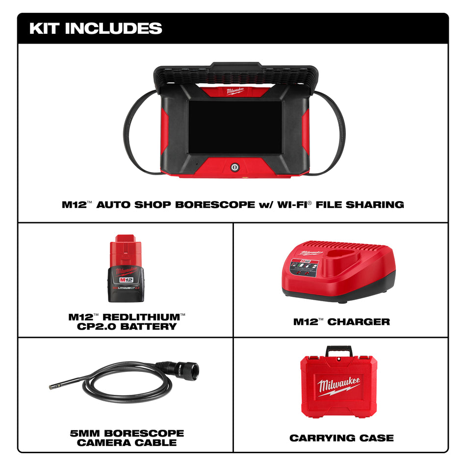Endoscope d’atelier automobile M12MC avec partage de fichiers Wi-FiMD