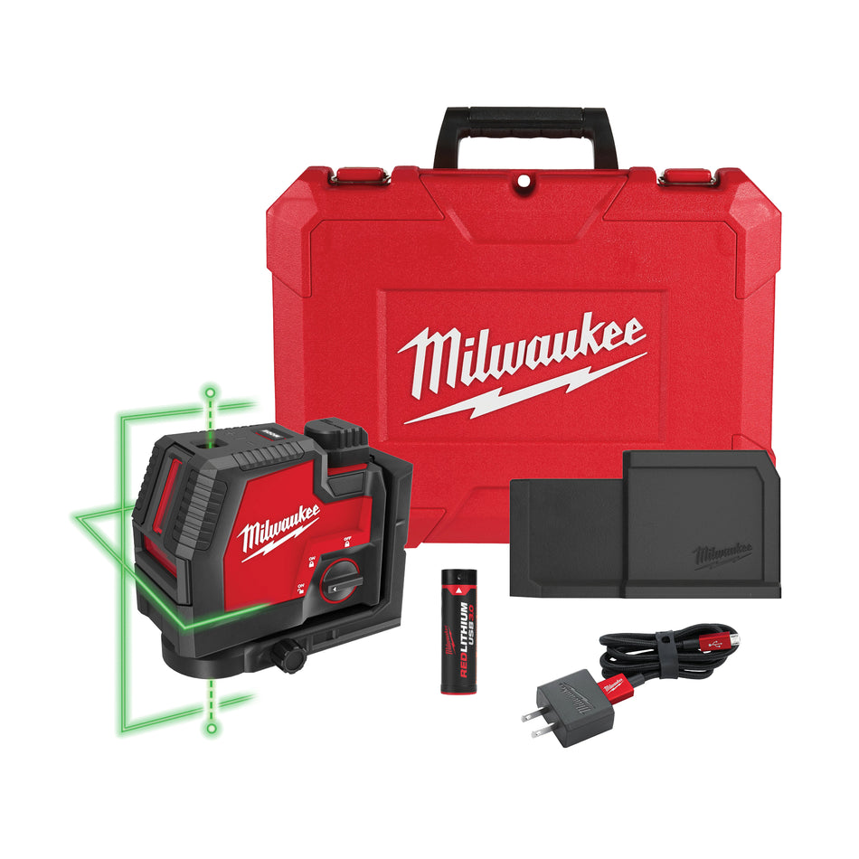 USB-rechargeable green cross line and plumb dot laser