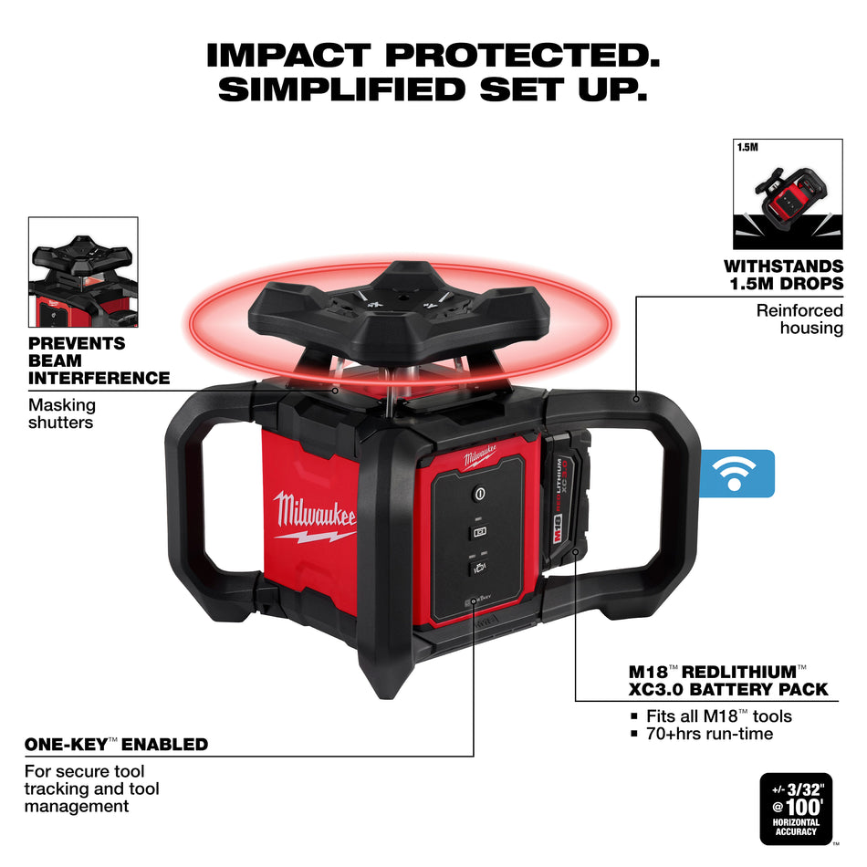 Ensemble de niveau à laser rotatif extérieur rouge M18MC avec récepteur