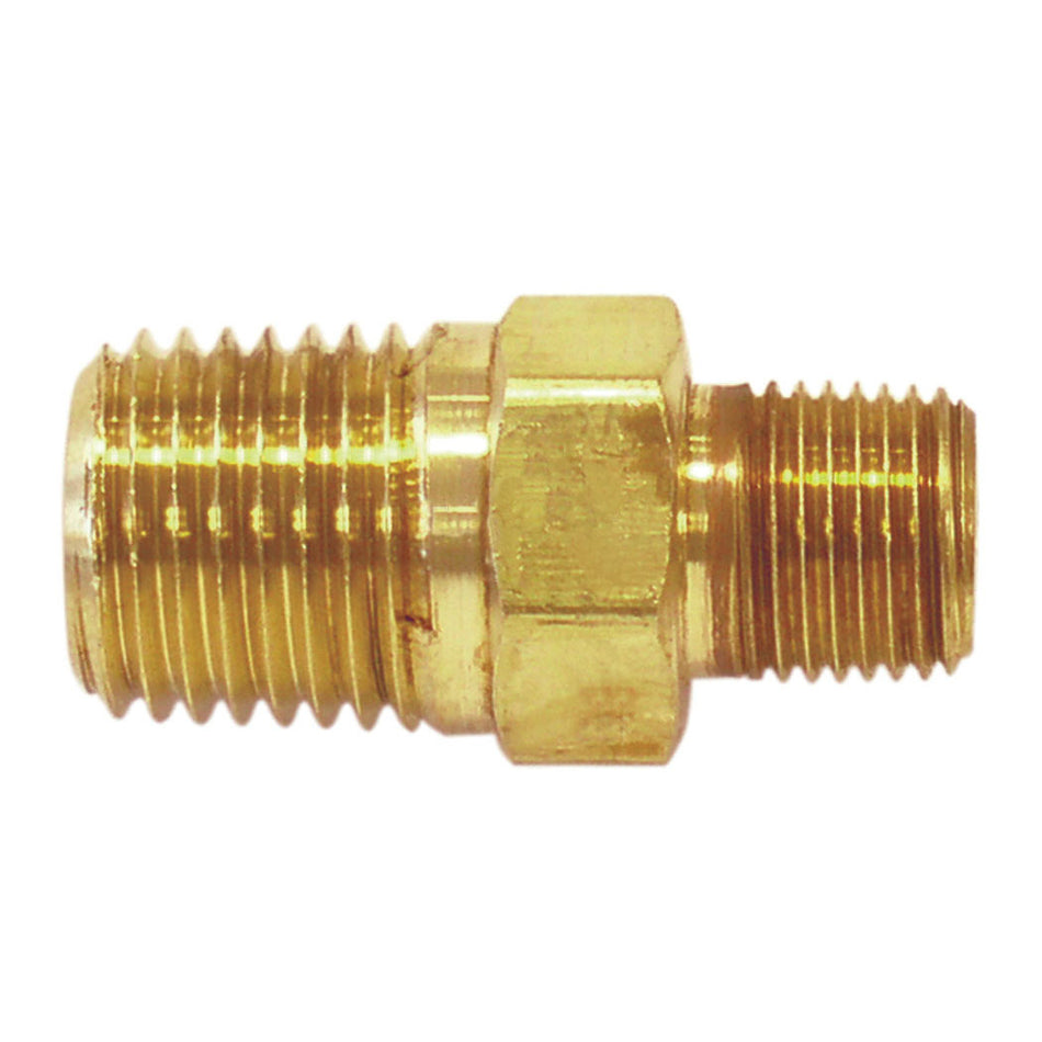 Brass Hex Reducer 1/2 (M) to 1/4 (M) NPT (multiple of 10)