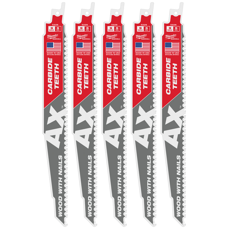 9 in. 5 TPI The Ax™ Carbide Teeth SAWZALLᴹᴰ Blades 5PK