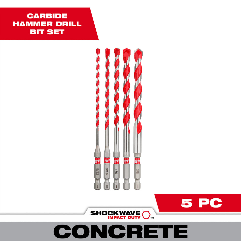 5pc. Mèche au carbure pour perceuse à percussion SHOCKWAVEMC de 5/32 po, paq. 5