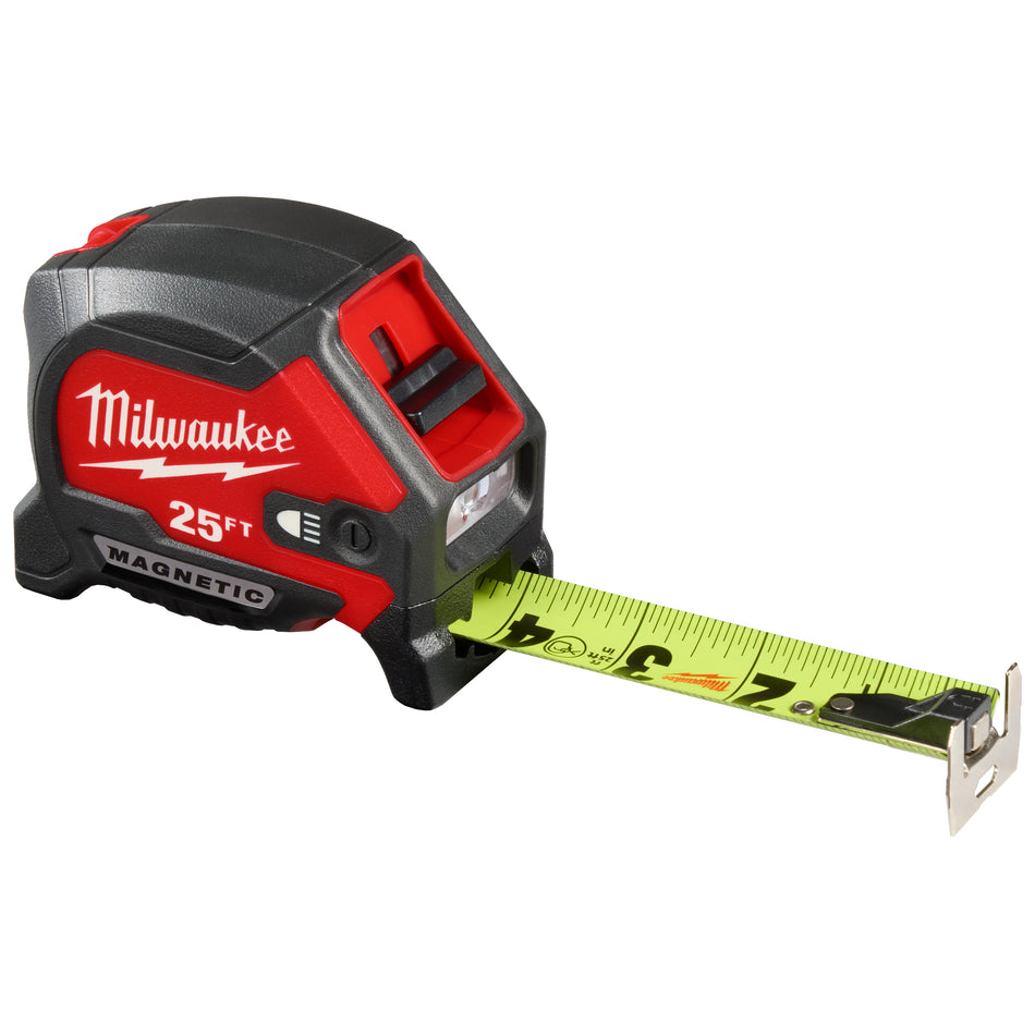 Ruban à mesurer aimanté compact Wide Blade de 25 pi avec lampe rechargeable 100L
