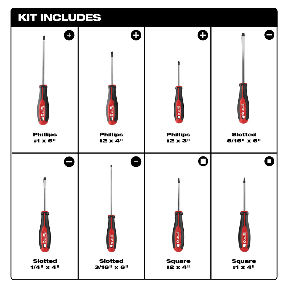 8-piece screwdriver set with square drive