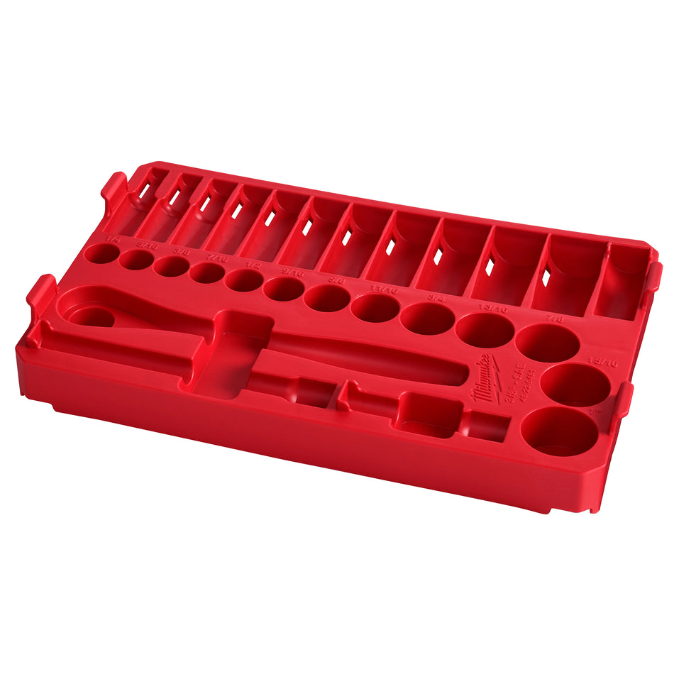 Jeu de clé à rochet et de douilles à prise de 3/8 po de 28 morceaux avec organisateur compact à profil bas compact PACKOUTMC – SAE
