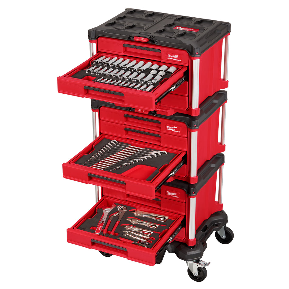 Ensemble professionnel de 366 outils à main de mécanicien avec tiroirs et chariot PACKOUTMC