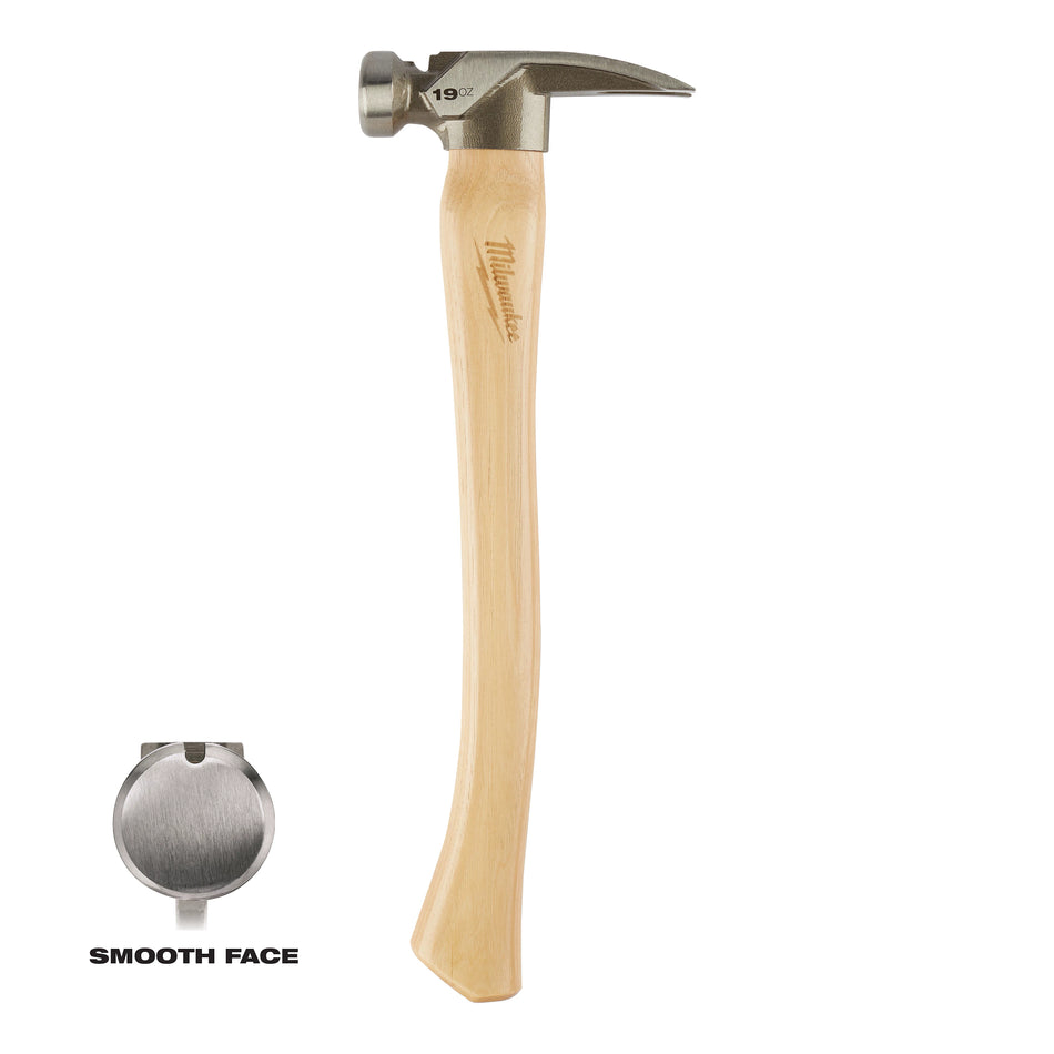 Marteau de charpente à face lisse de 19 oz avec manche en caryer