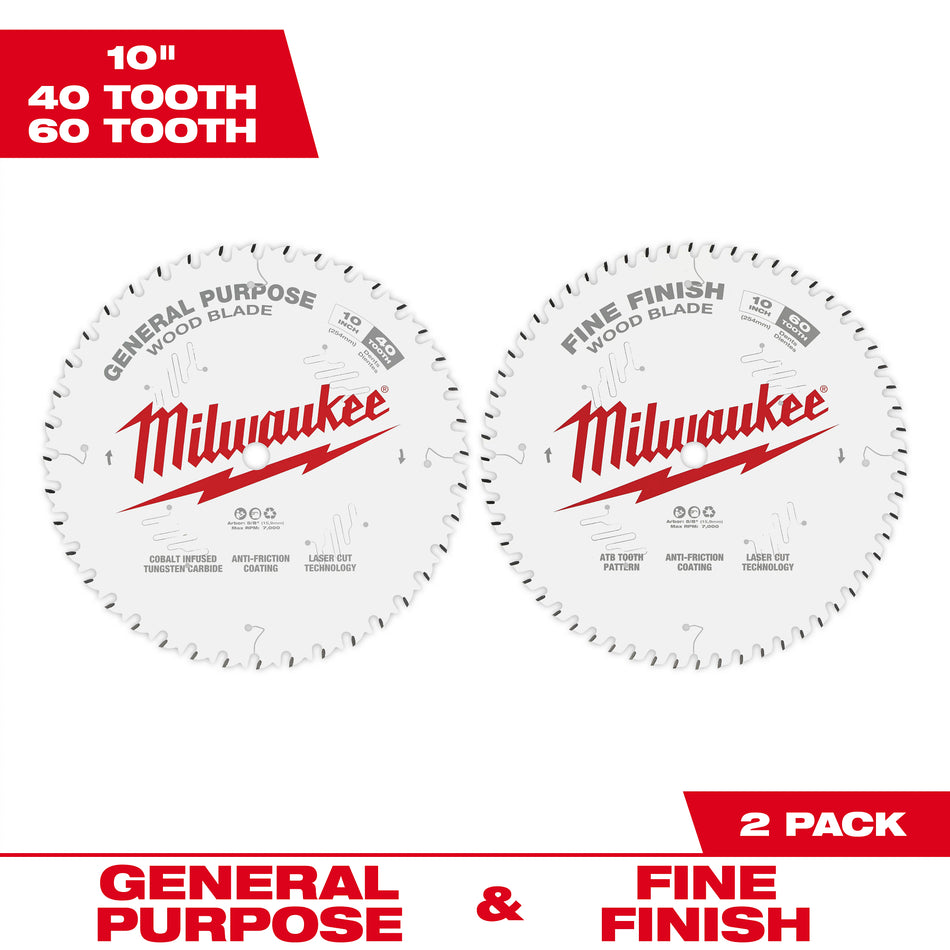 10 in. 40T + 60T Circular Saw Blade 2-Pack