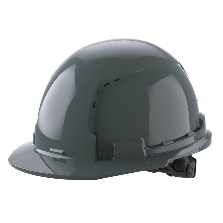 Casque de sécurité gris à bord avant ventilé avec suspension à cliquet 6 points - Type 1, classe C