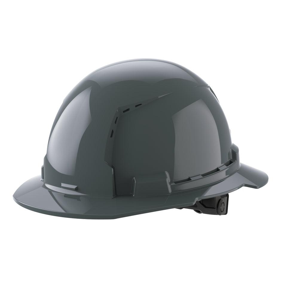 Casque de sécurité gris ventilé à bord intégral avec suspension à cliquet 6 points - Type 1, classe C