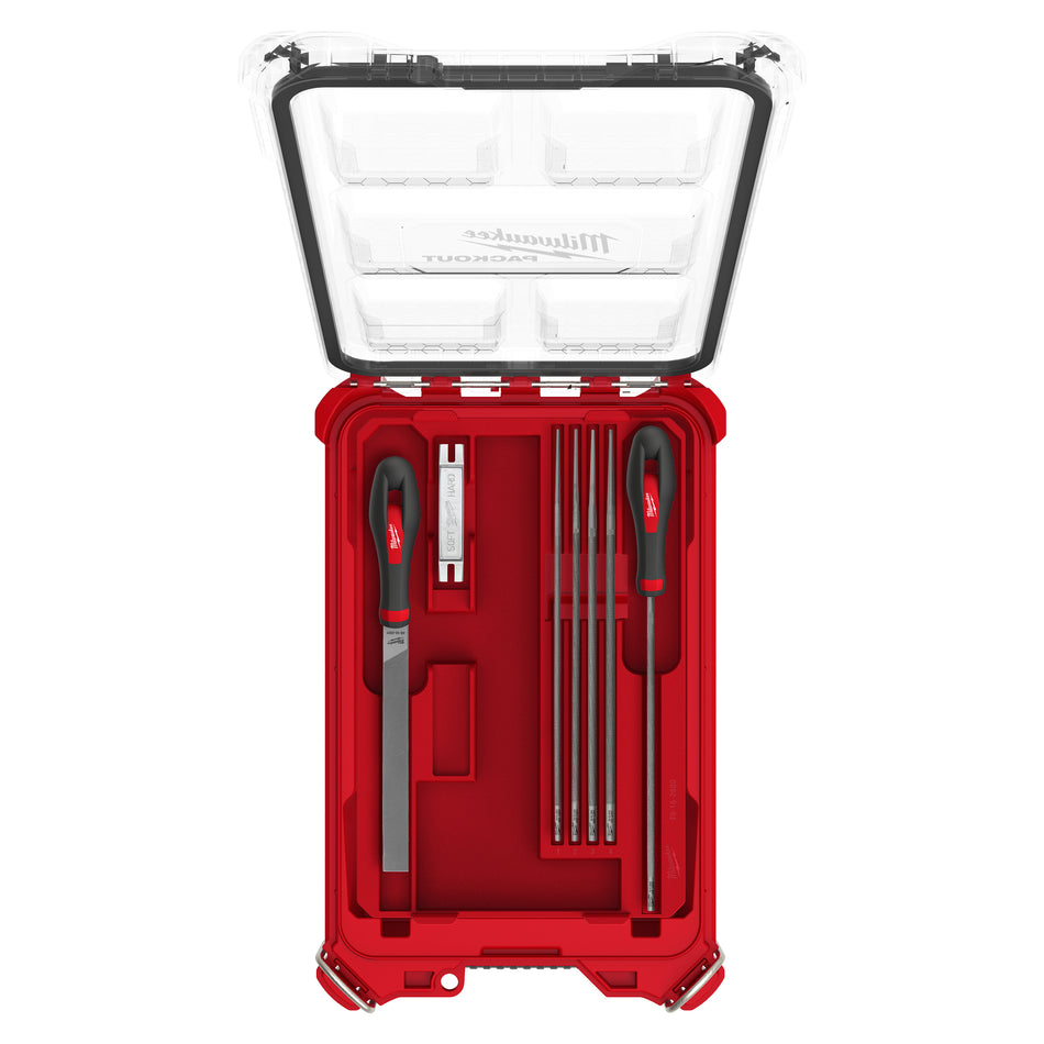 Ensemble d’affûtage de chaîne de scie (9 pièces) avec organisateur compact à profil bas PACKOUTMC