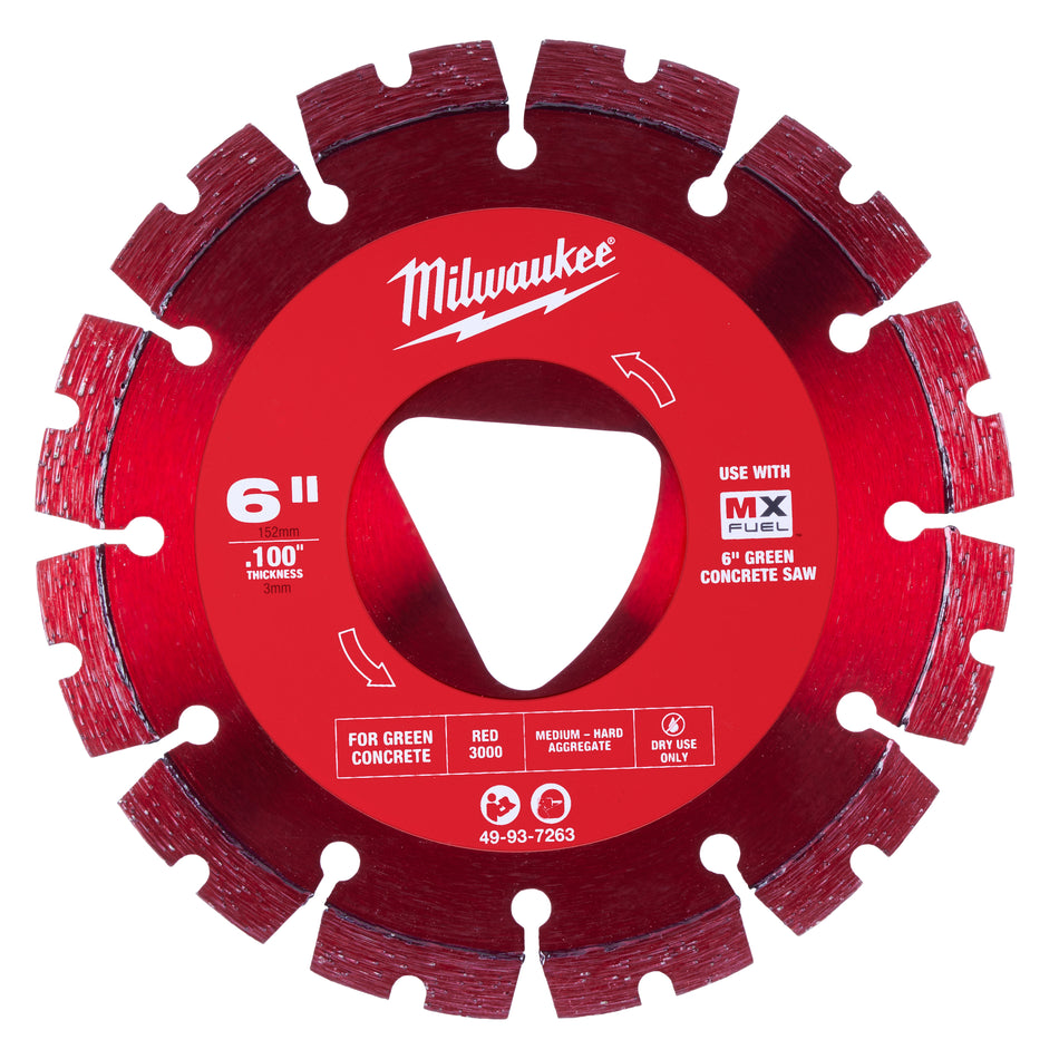 6 in. x .100 in. red diamond blade for green concrete