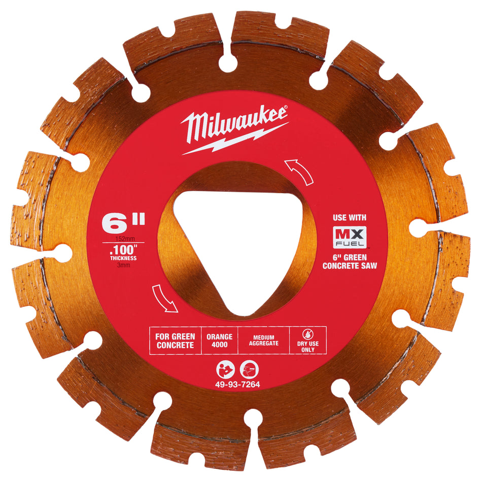 6" x .100" Orange Diamond Blade for Green Concrete