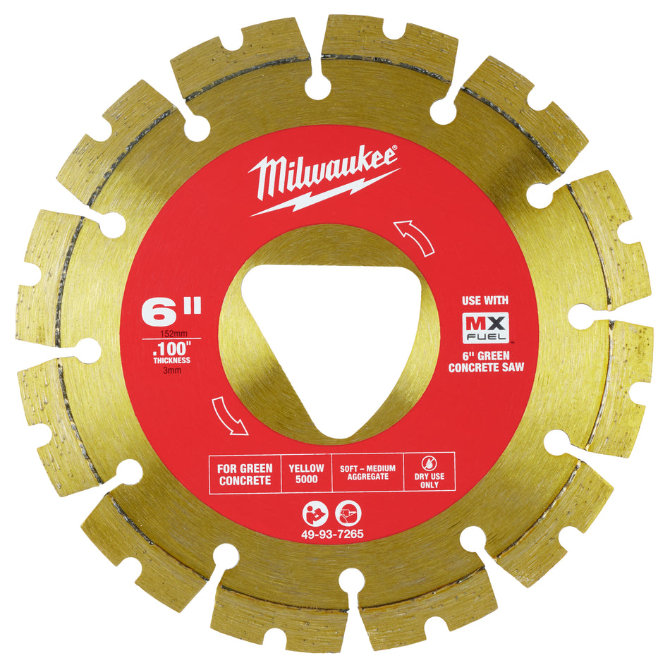 6 in x .100 in Yellow Diamond Blade for Green Concrete