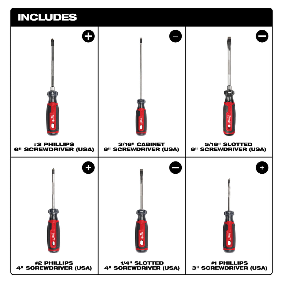 6-Piece Cushion Grip Screwdriver Set (US)