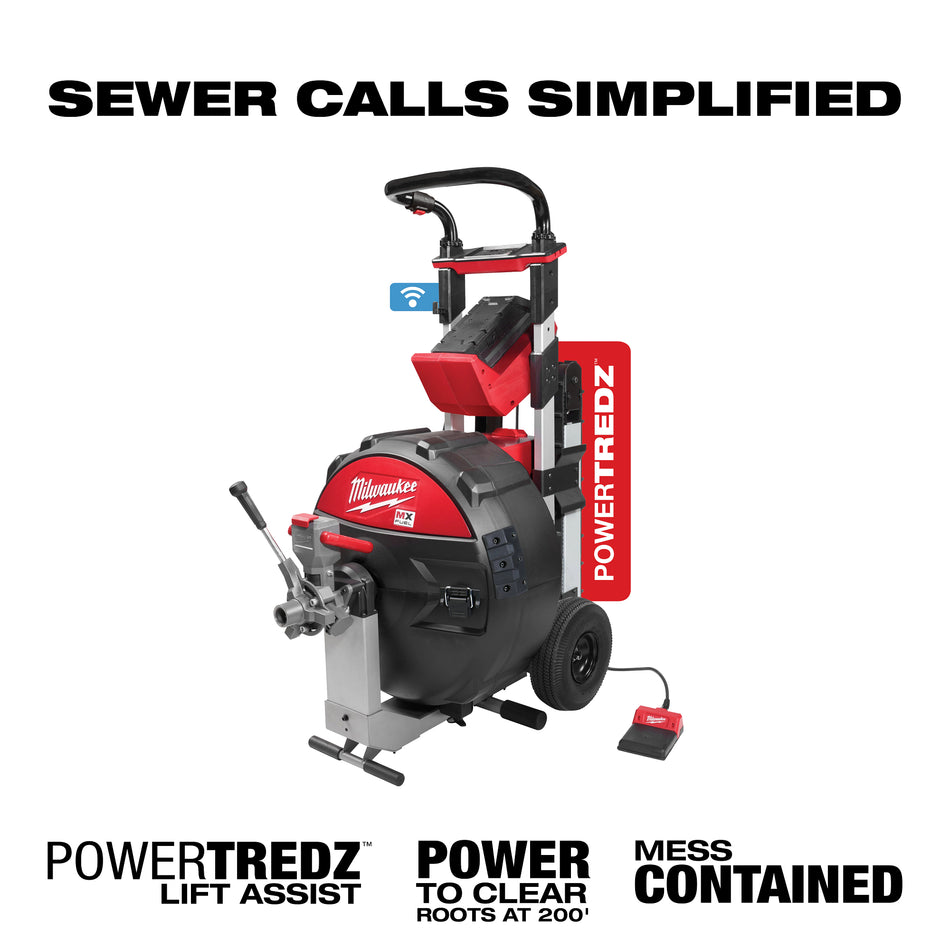 Machine à tambour d'égout sans fil MX FUEL Lithium-Ion avec POWERTREDZ