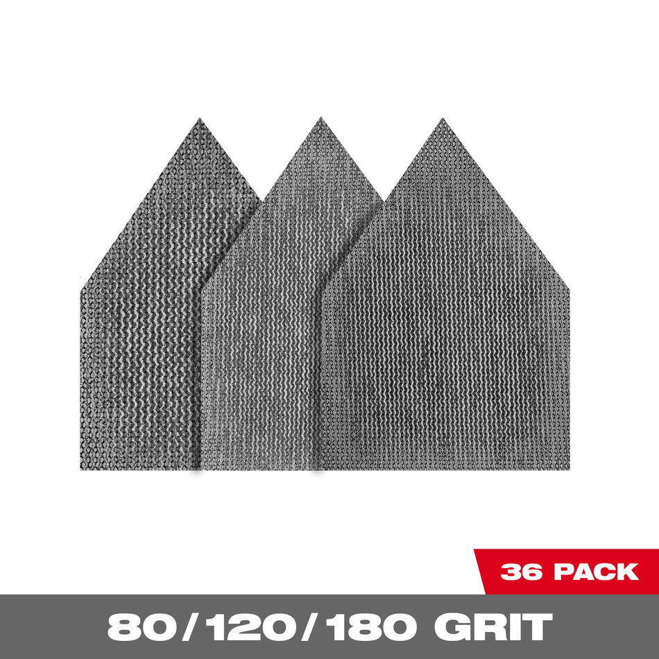 Feuilles abrasives à mailles 80, 120 et 180 assorties pour ponceuse orbitale de détail M12 FUEL™ 36-Pack