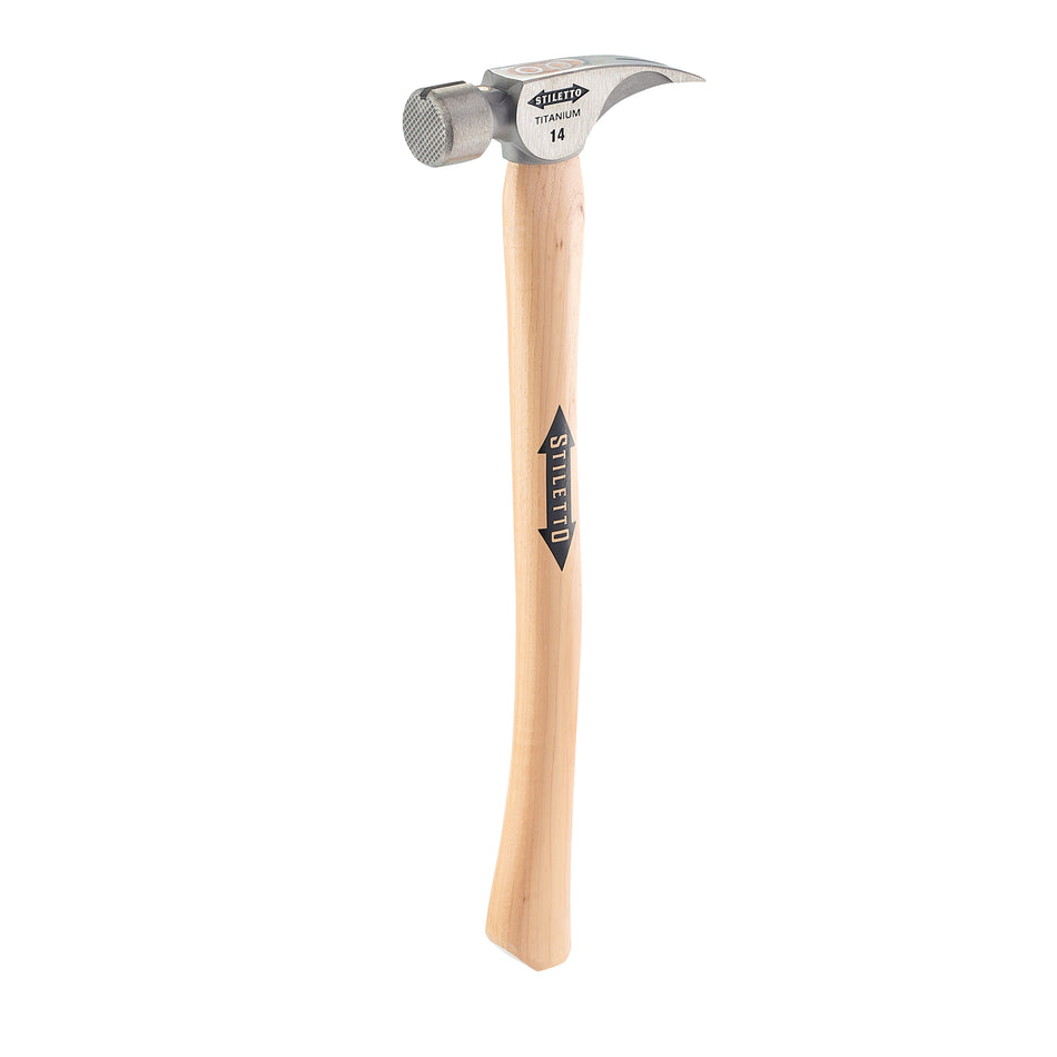 Marteau de 14 oz à face fraisée en titane avec manche en hickory courbé de 18 po Manche courbé en hickory de 18 po