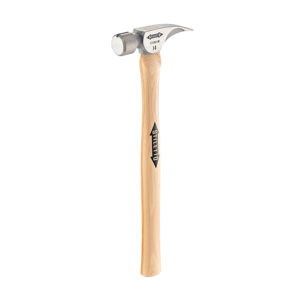Marteau à face lisse en titane de 14 oz avec manche droit en hickory de 18 po Manche droit en hickory de 18 po