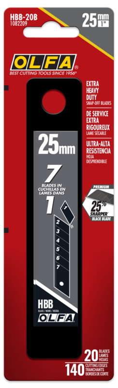 OLFA 25mm HBB-20B Black Snap Blades, 20pk