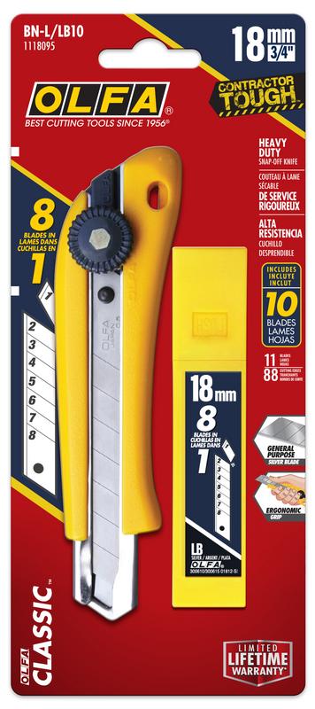 OLFA BN-L/LB10 Combo Pack-18mm HD cutter w/silver blades -10pk