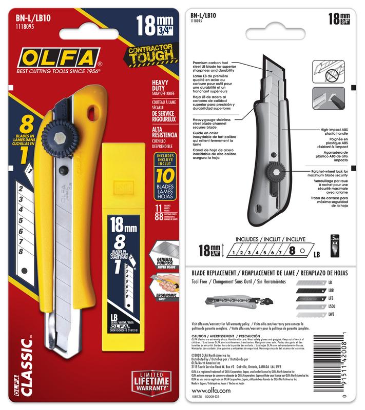 OLFA BN-L/LB10 Combo Pack-18mm HD cutter w/silver blades -10pk